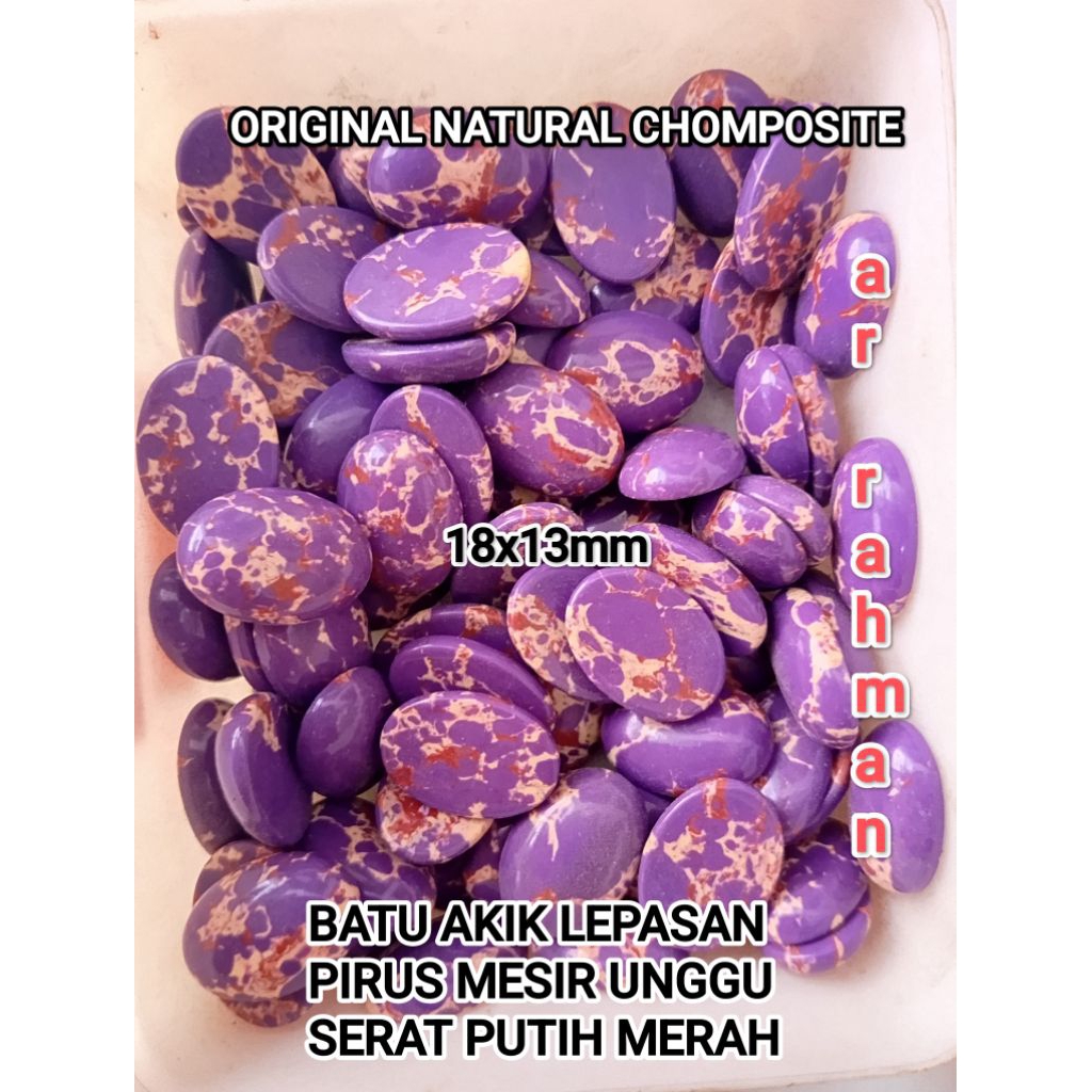 3 BUTIR BATU AKIK LEPASAN PIRUS MESIR UNGGU SERAT MERAH PUTIH 18X13mm ORIGINAL NATURAL CHOMPOSITE