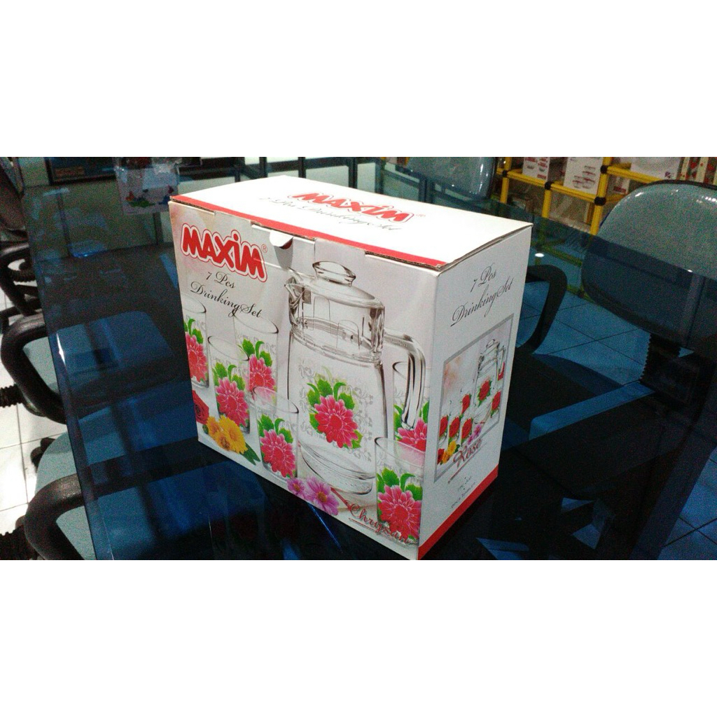Maxim MJT-CL408/08P GB Flower Series 7pcs Drinking Set Eskan Kaca Gelas Kaca Kado ISI 7PC