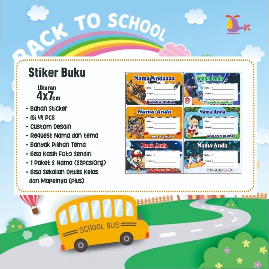 

Stiker Buku Mapel custom Nama
