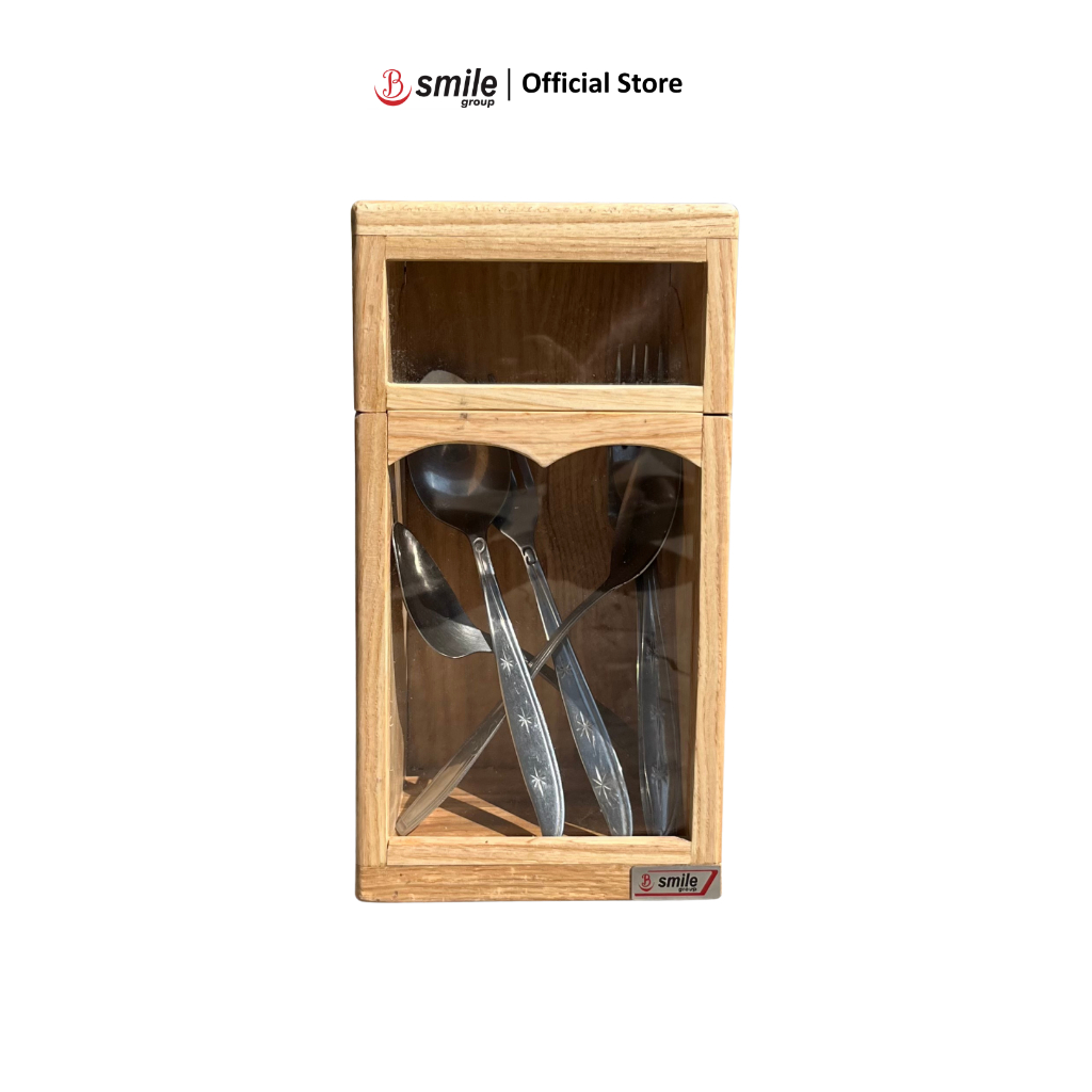B Smile Group - Tempat Sendok Garpu Kayu Plus Tutup Estetik Tanpa Sekat