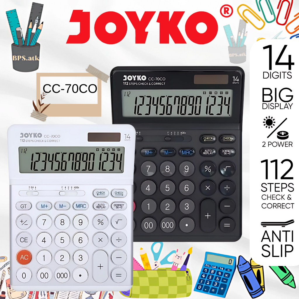 

JOYKO Calculator / Kalkulator CC-70CO 14 Digits Check & Correct Kalkulator Sekolah / Kantor