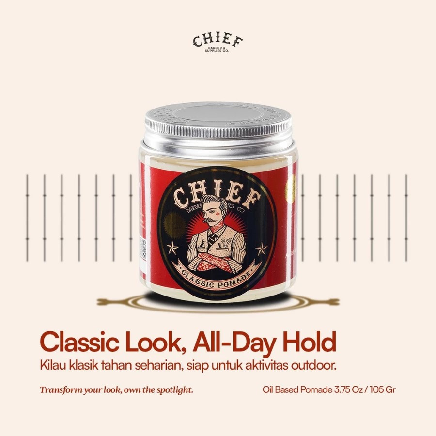 Chief Classic Pomade 105 gr – Tampilan berkilau dan Hold Seharian dengan Aroma Vanilla – Olive Oil &