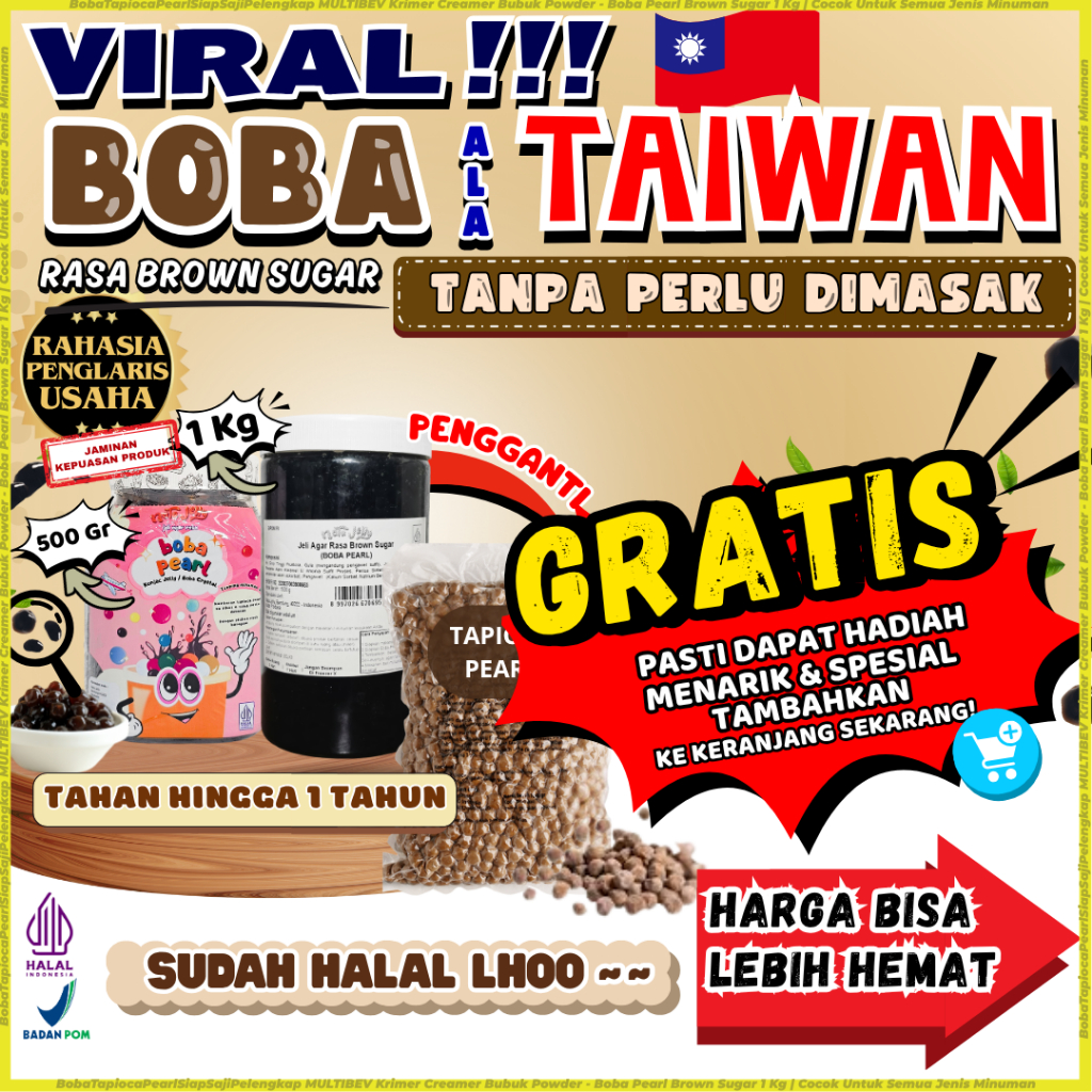 

BobaTapiocaPearlSiapSajiPelengkap MULTIBEV Krimer Creamer Bubuk Powder - Boba Pearl Brown Sugar 1 Kg | Cocok Untuk Semua Jenis Minuman 500 Gram