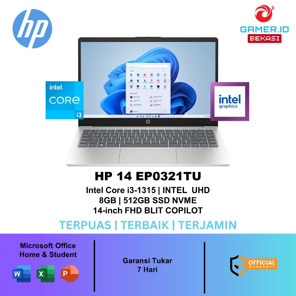 LAPTOP HP 14 INTEL CORE I3 1315 RAM 8GB 512GB SSD FHD TERBARU TERMURAH