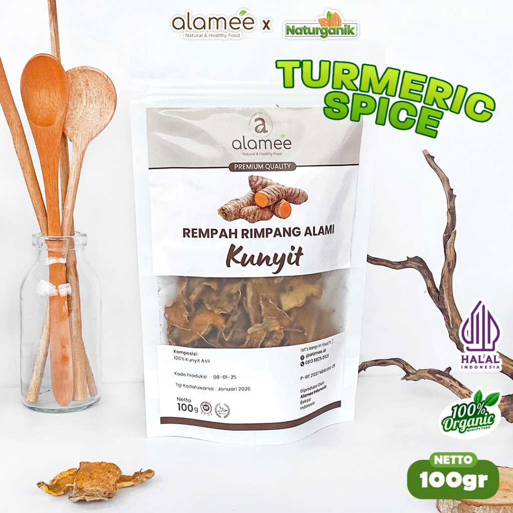 

ALAMEE Kunyit Kering Iris Rempah Dried Turmeric Rimpang Organik Alami Kunir Spice 100gr Naturganik