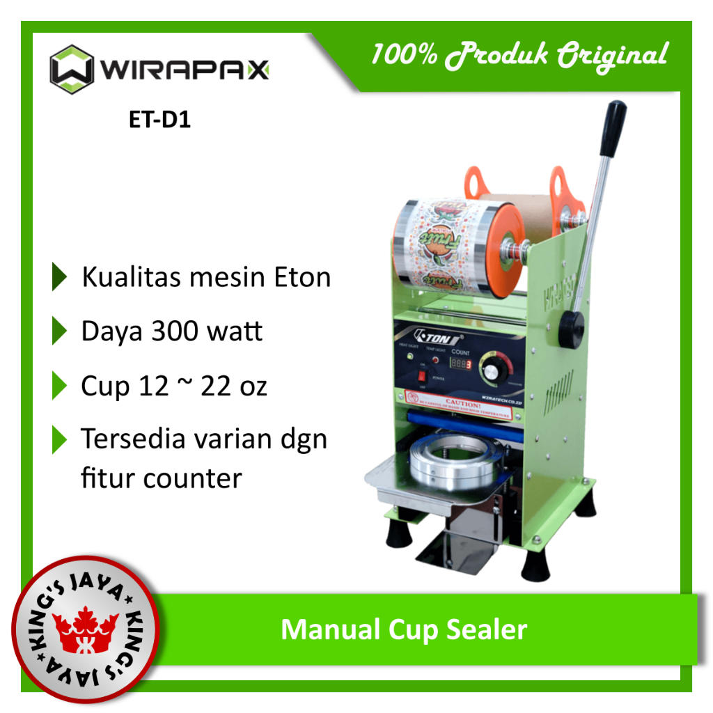 Cup Sealer WIRAPAX x ETON ET-D1 Mesin Press Gelas Plastik 12 - 22 oz