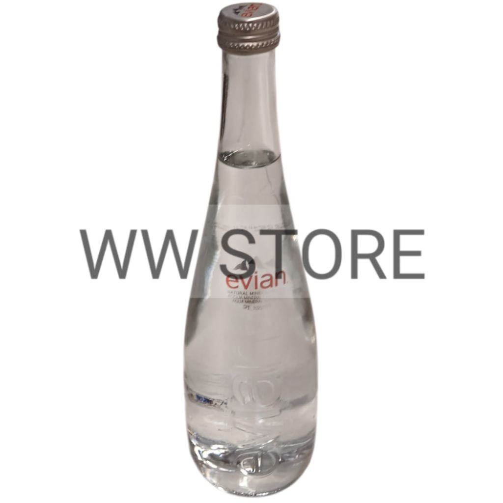 

Minuman air minum dalam kemasan evian NATURAL MINERAL WATER botol kaca glass bottle 750ml