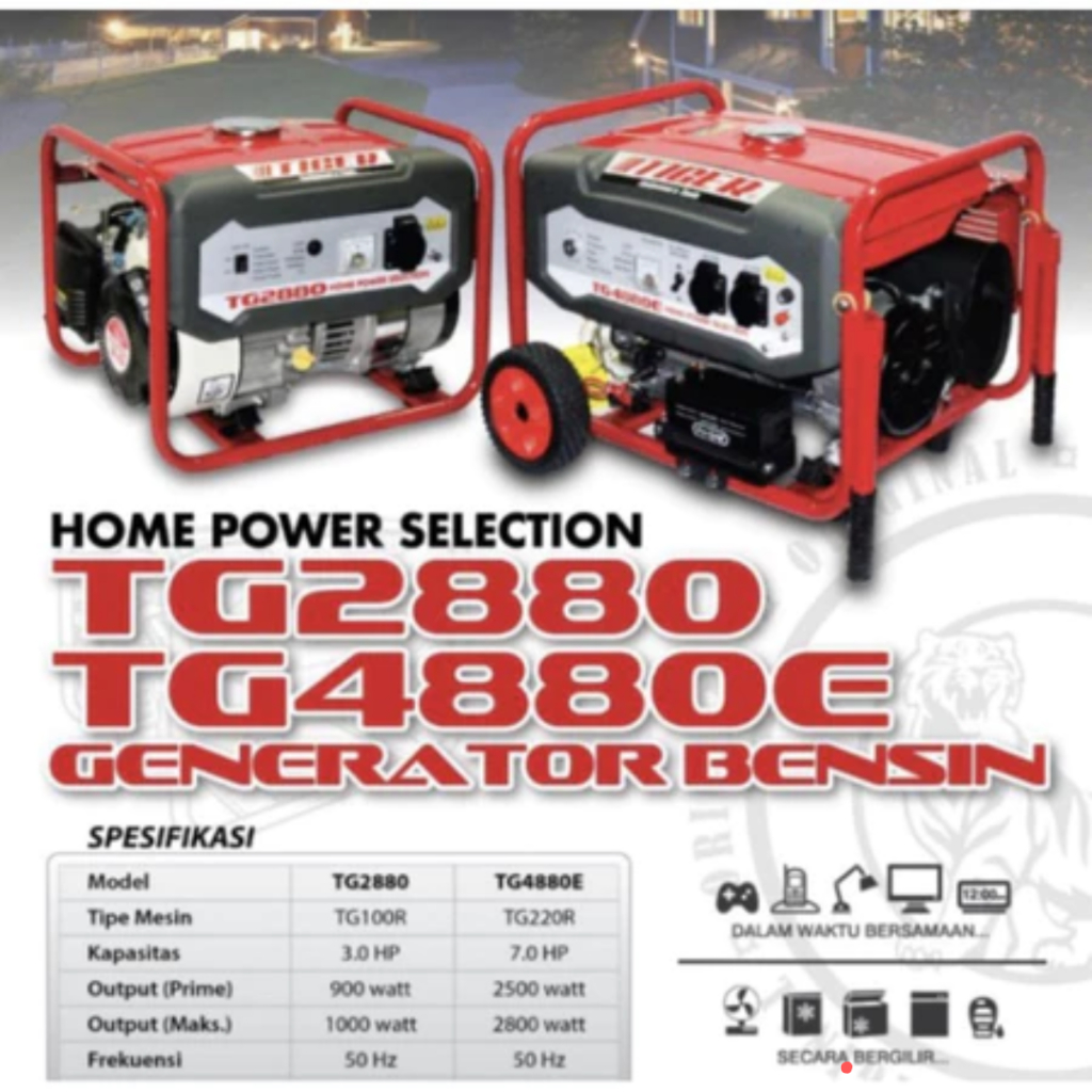 TIGER TGE4880 Mesin Genset Gasoline Generator TIGER 2800Watt