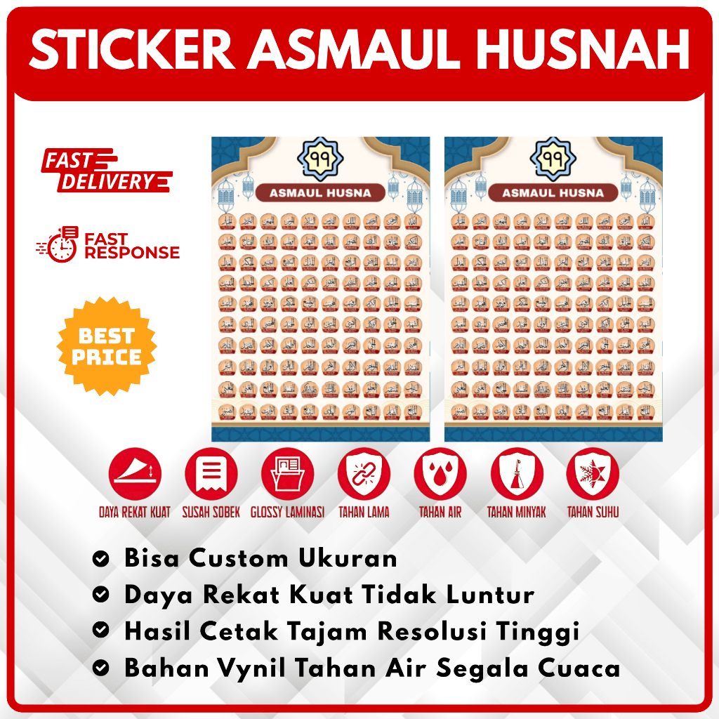 

Stiker 99 Asmaul Husna Ukuran A4 dan A5 - Sticker Vinyl Anti Air