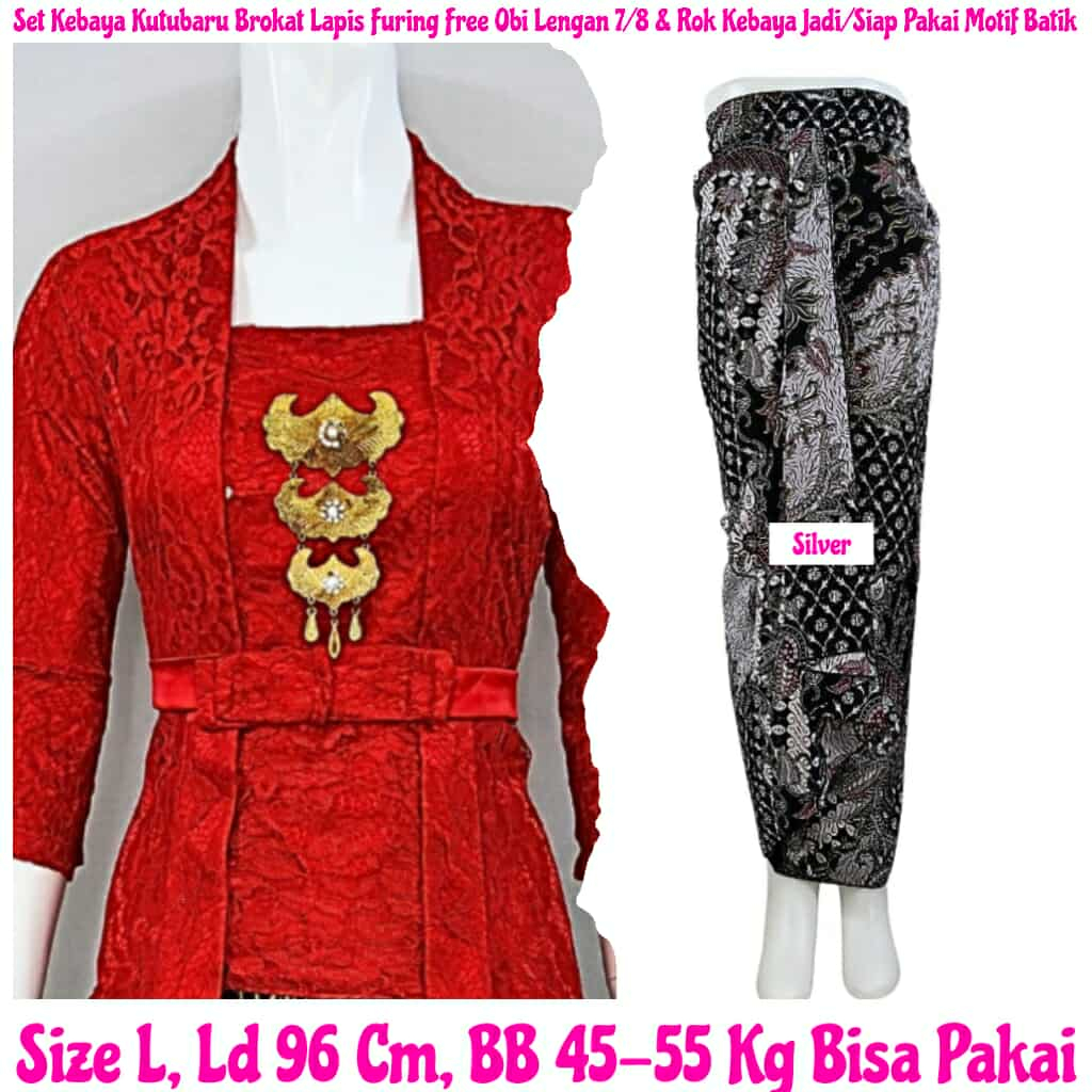 Kebaya Jadi Medan Limited Set Kebaya Kutubaru Brokat Lapis Furing Free Obi Lengan 7/8 & Rok Kebaya J
