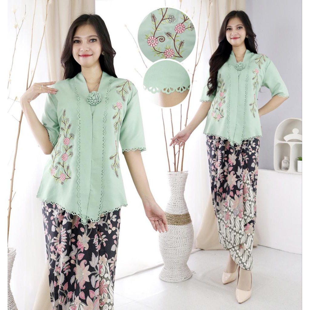 atasan kebaya encim modern bordir lengan pendek