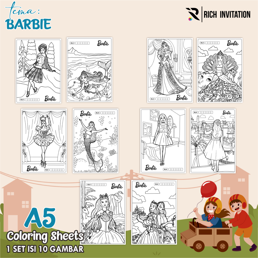 

(A5) KERTAS MEWARNAI ANAK - KERTAS COLORING ANAK PAUD TK - TEMA BARBIE