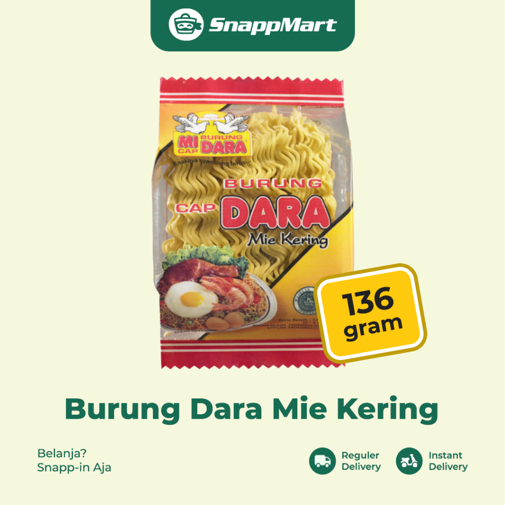 

Mie Cap Burung Dara Mie Kering (136 gram) - INSTANT / SAMEDAY / REGULER - Beras, Mie & Kacang