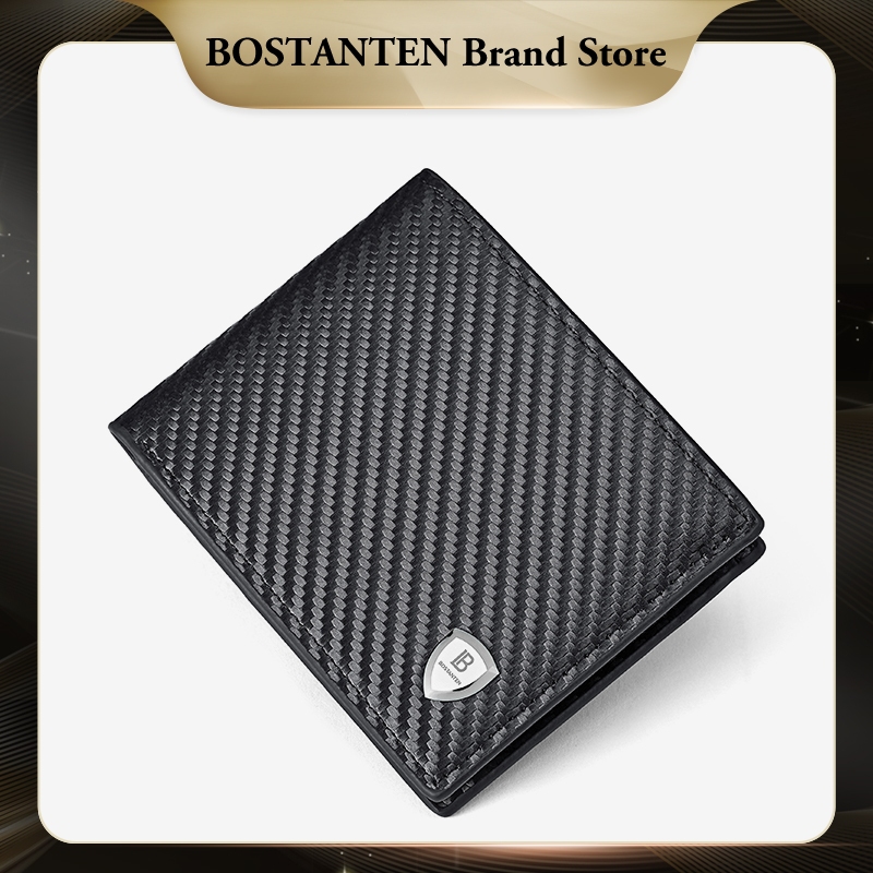 BOSTANTEN Dompet Pria Koin Ritsleting Kulit PU Tiga Kali Lipat Tikar Jerami Hitam/Kopi BSB0625205