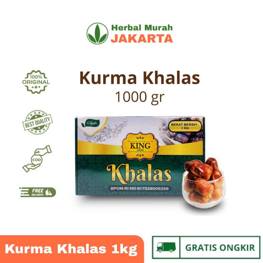 

King Dates Khalas Kurma Halas Madinah Kholas Premium Quality 1 kg BPOM