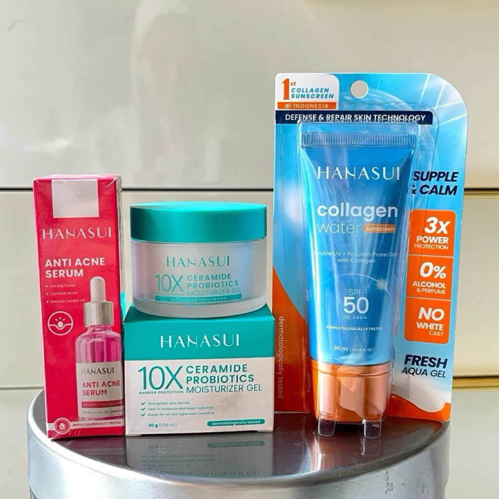 PAKET Hanasui Skincare 3In1 - Untuk Kulit Kusam, Kulit Belang & Flek Hitam - Serum Anti Acne 20ml + 