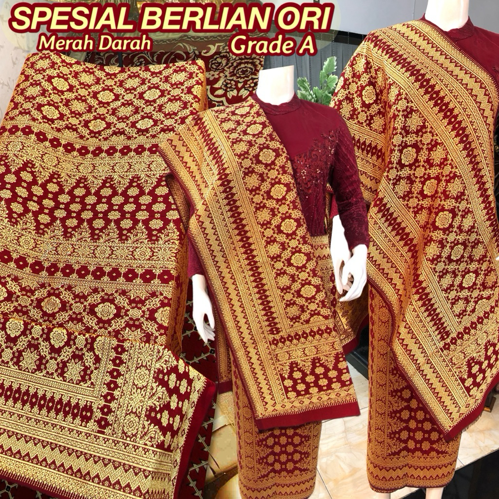 Spesial Songket Berlian ORI / Lepus Berlian Grade A, Rangkap 1 / Merah Darah /songket tenun asli pal