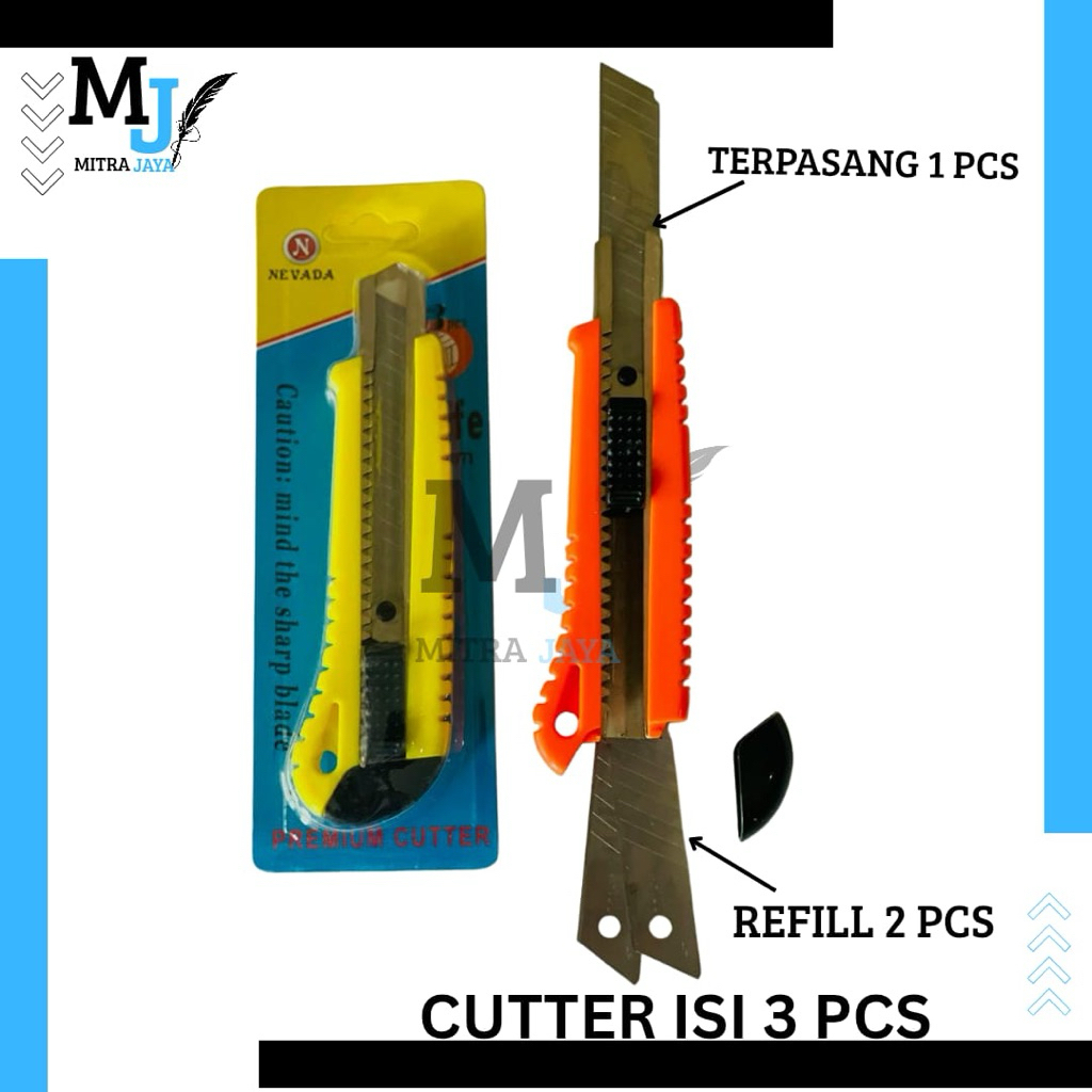 

Grosir (12 pcs) Cutter Pisau Besar 18 MM Isi 3 pisau Cutter / Pisau Pemotong kertas / Knife Utility Auto Lock Multifungsi Nevada