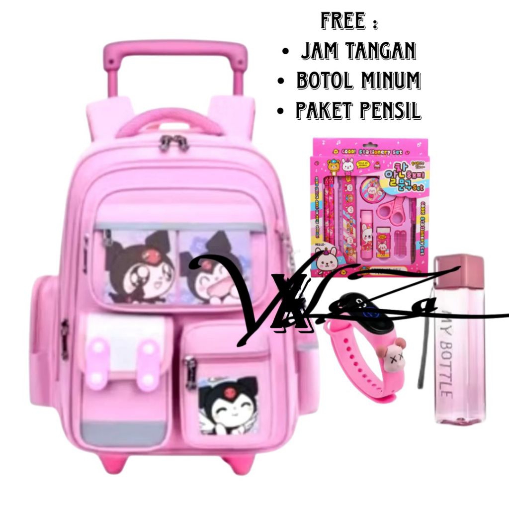 Tas Ransel Troli Anak Kuromii Terbaru Tas Sekolah SD Anak Perempuan Kapasitas Besar Tas Troli Anak