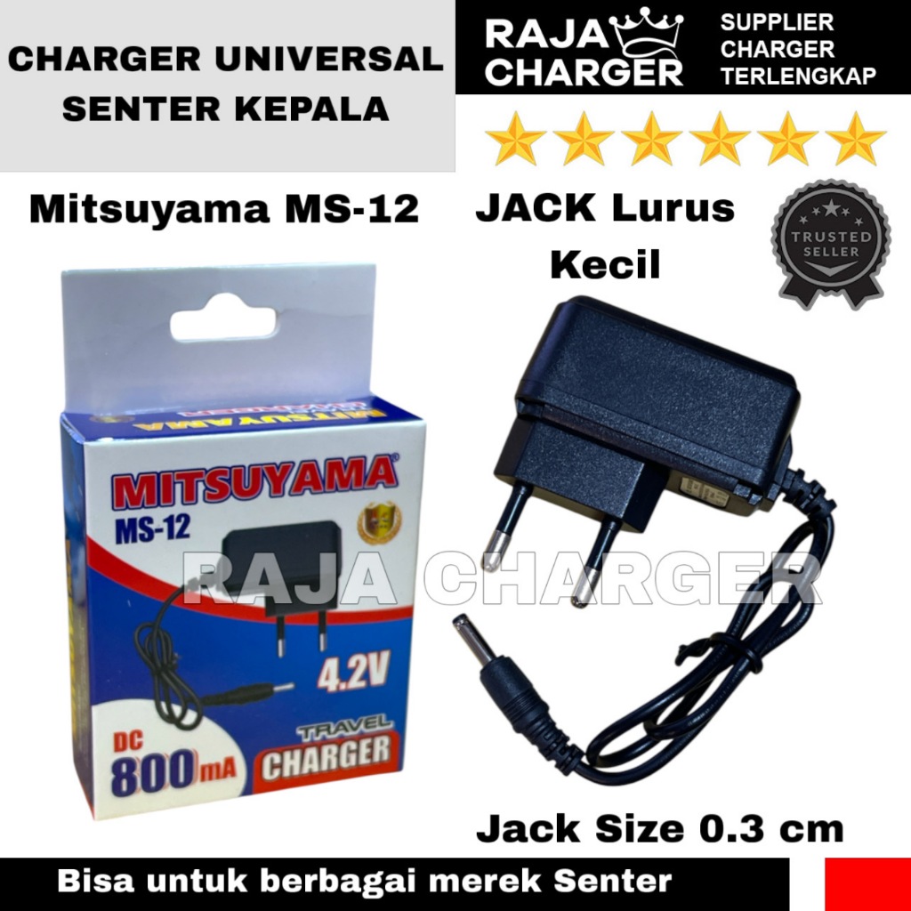 Charger Universal Senter Kepala Jek Mitsuyama DC 4.2V MS-12 Jack Lurus kecil Kipas Lampu Emergency