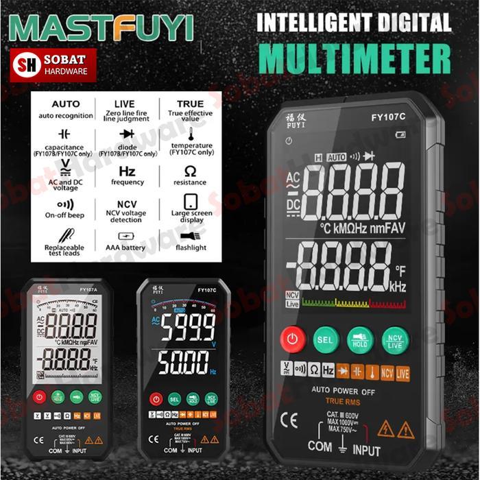 Multimeter Digital FUYI FY107C, Hitungan Presisi Tinggi 1000V AC DC Ohm