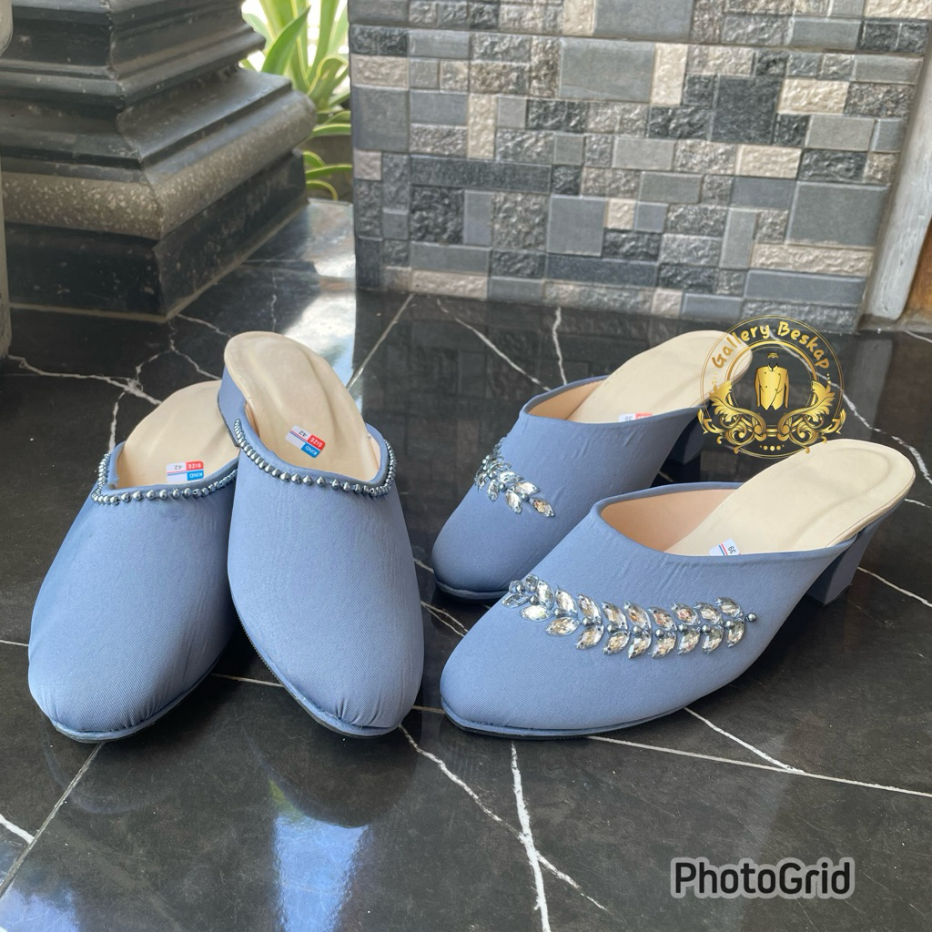 Sendal selop pengantin / slop manten warna denim