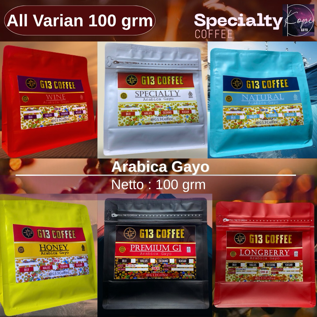 

ALL VARIAN 100 gr Arabica Robusta Kopi Gayo Specialty Premium Natural Wine Luwak Honey 100 grm