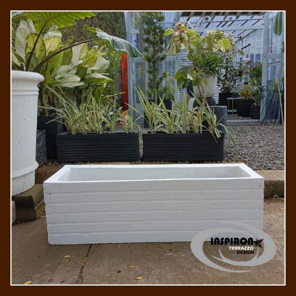 Pot terrazzo pot kotak persegi panjang minimalis cat putih doff termurah