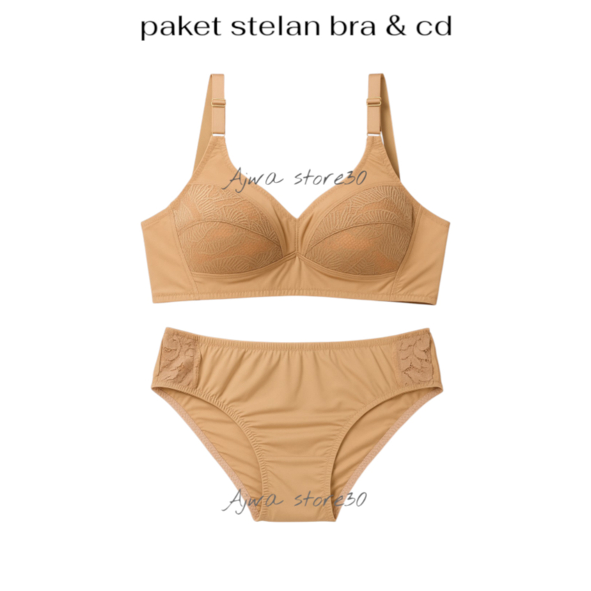 PAKET HEMAT STELAN/ BRA BH & CD CELANA DALAM WANITA WARNA COKLAT CREAM & HITAM