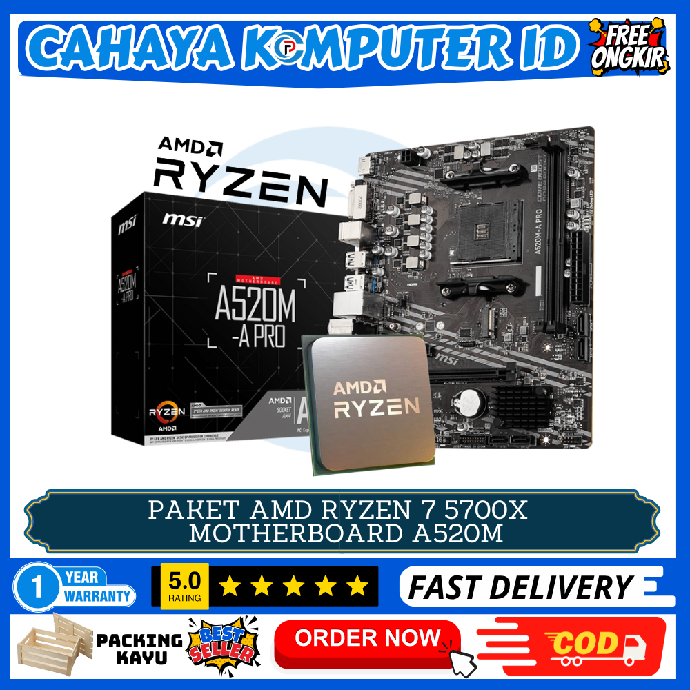 PAKET AMD  RYZEN 7 5700X Socket AM4 + Motherboard MSI A520M GARANSI