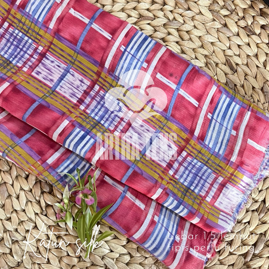 kain katun silky motif kotak tartan bahan gamis