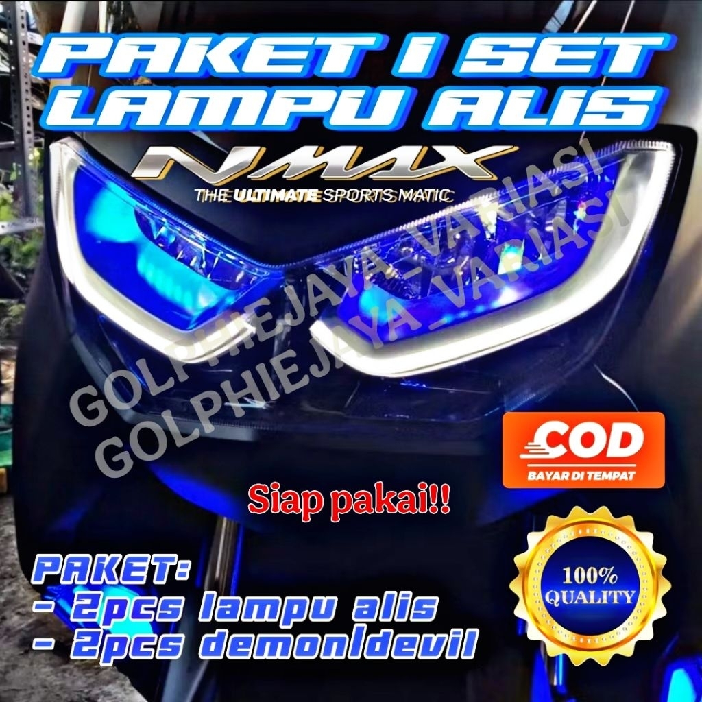 PAKET LAMPU ALIS DRL NMAX NEW SATU SET LED DEVIL EYES SUPER BRIGHT / LAMPU ALIS YAMAHA NMAX NEW