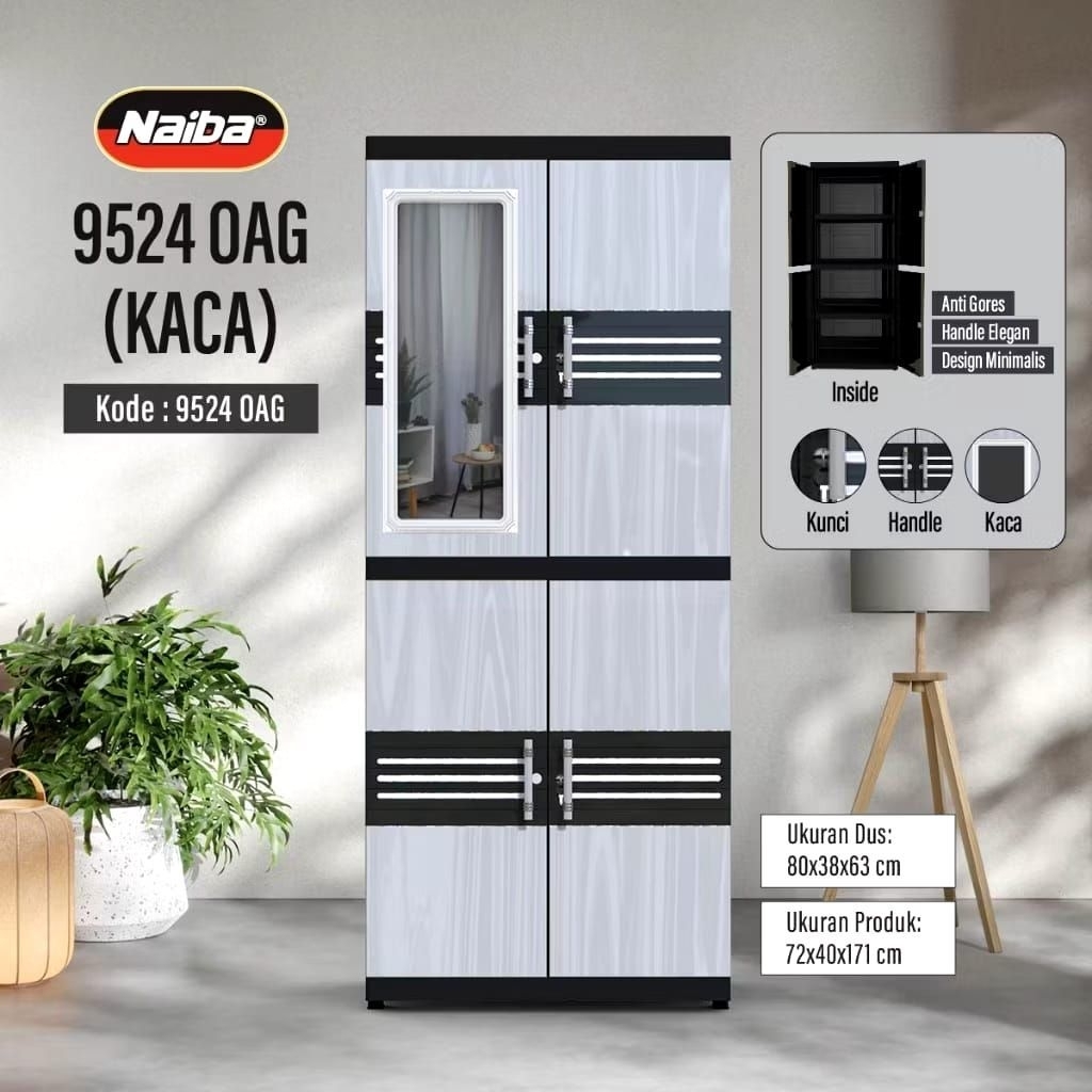 Naiba - Lemari Plastik Jumbo Naiba Mirror Pakai Kaca