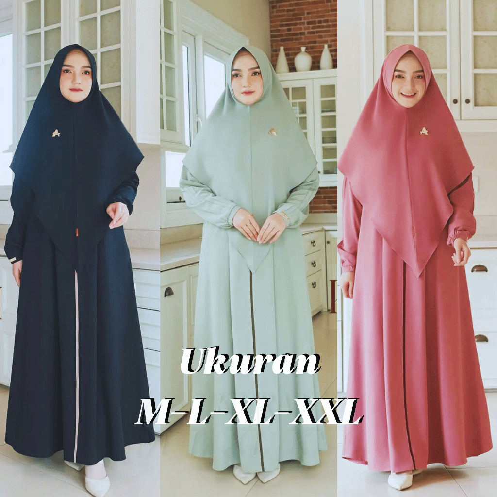 LANIRA GAMIS SYARI PLUS HIJAB BAHAN SHAKILA WARNA SAGE UKURAN M L XL XXL BAJU MUSLIM SET DRESS BUSUI