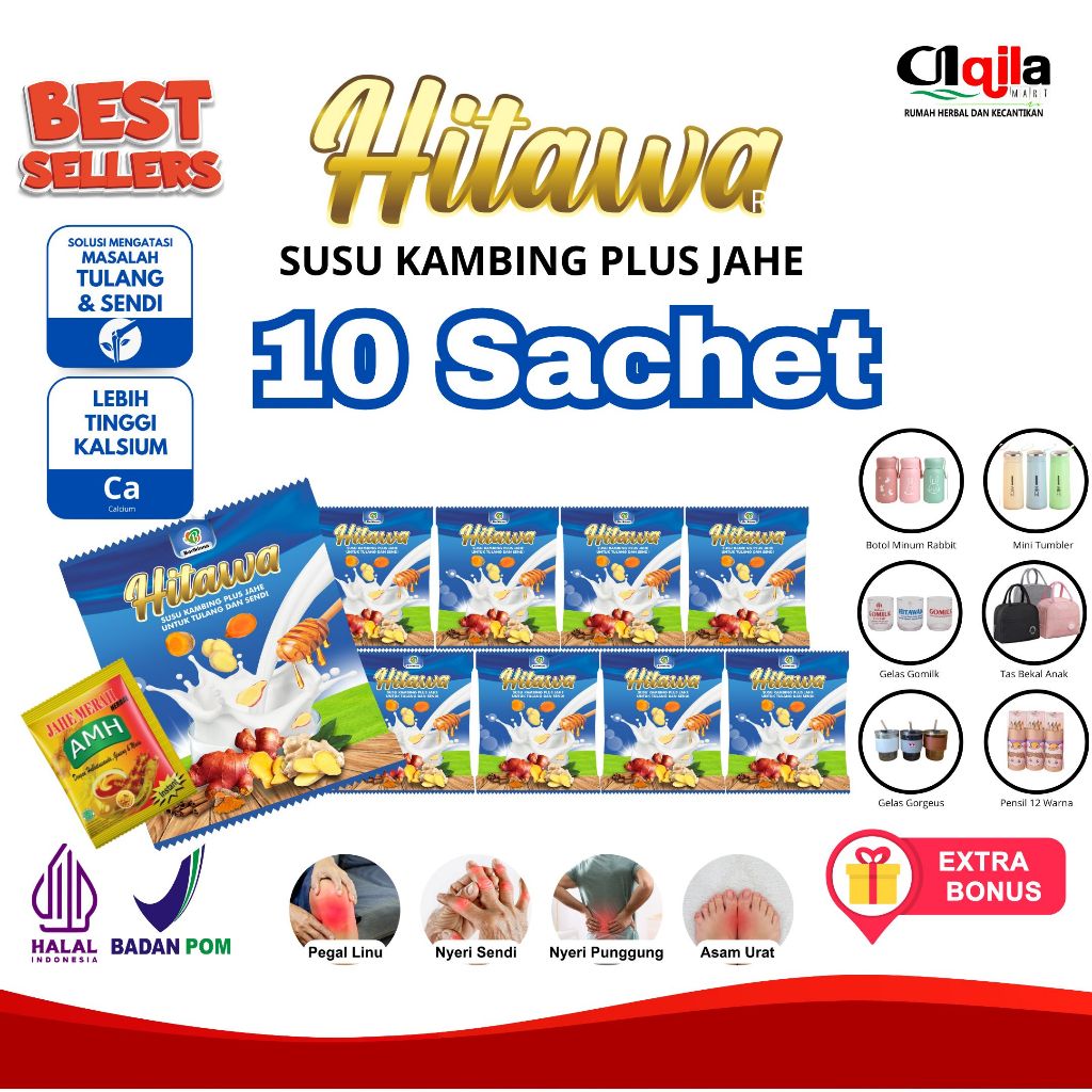 

Hitawa Sachet – Susu Kambing Plus Jahe | Nyeri Sendi, Pegal, Asam Urat | BPOM HALAL | Tinggi Kalsium