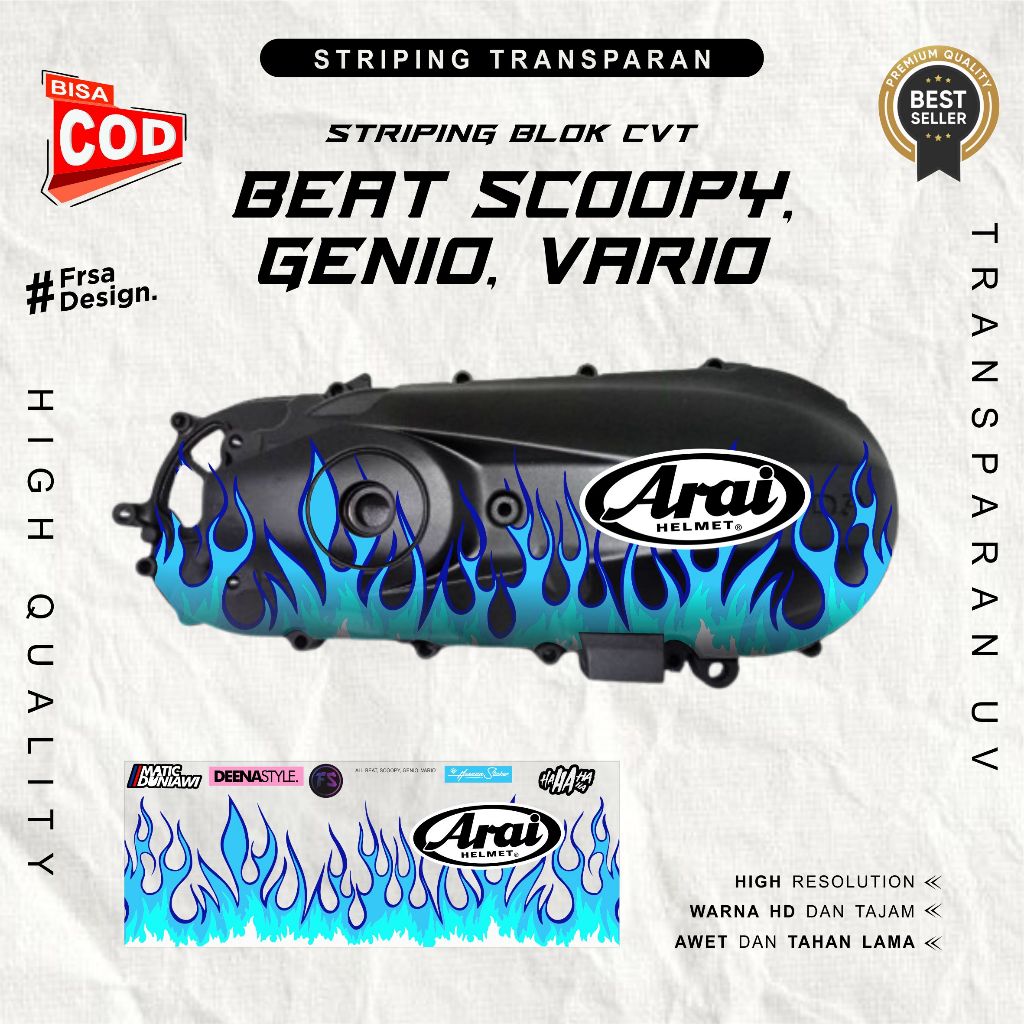 Sticker CVT Transparan Honda BEAT, SCOOPY, GENIO, VARIO Motif Api V2 Terbaru