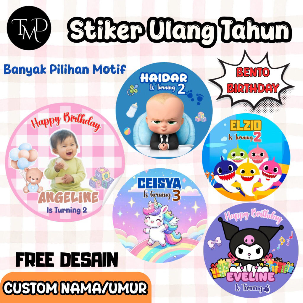 

(PAKET STIKER) Stiker label ulang tahun anak custom 2