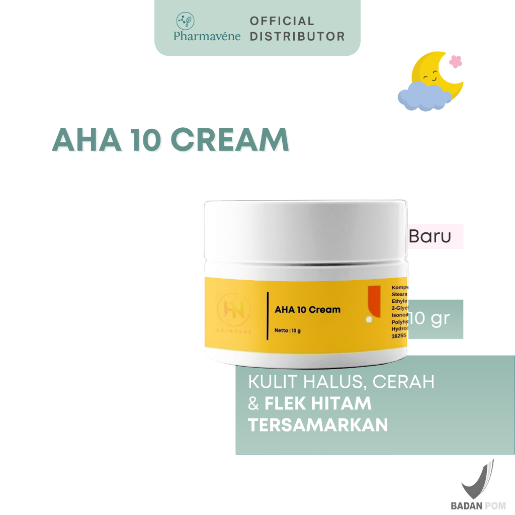 HN Skincare AHA 10 Cream - Krim Malam Glycolic Acid 10% Untuk Flek Hitam BPOM Live 10