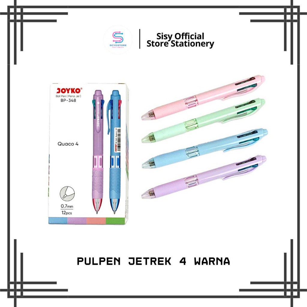 

Pulpen Pastel Joyko Quaco 4 Warna BP-348 0.7mm - Bolpen Pena Ball Pen 0,7 mm