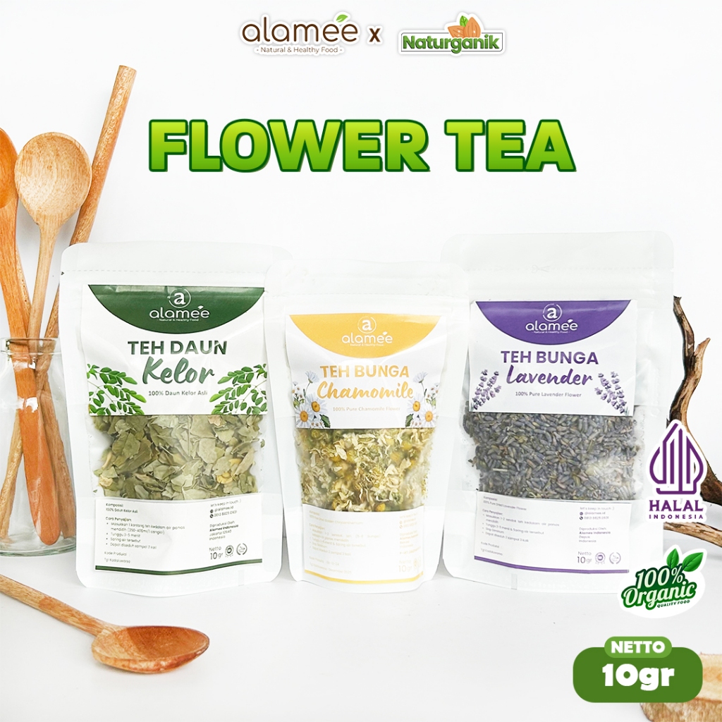 

ALAMEE Teh Green Tea 10gr Daun Jati Cina Chamomile Bunga Jasmine Flower Premium Organik Naturganik