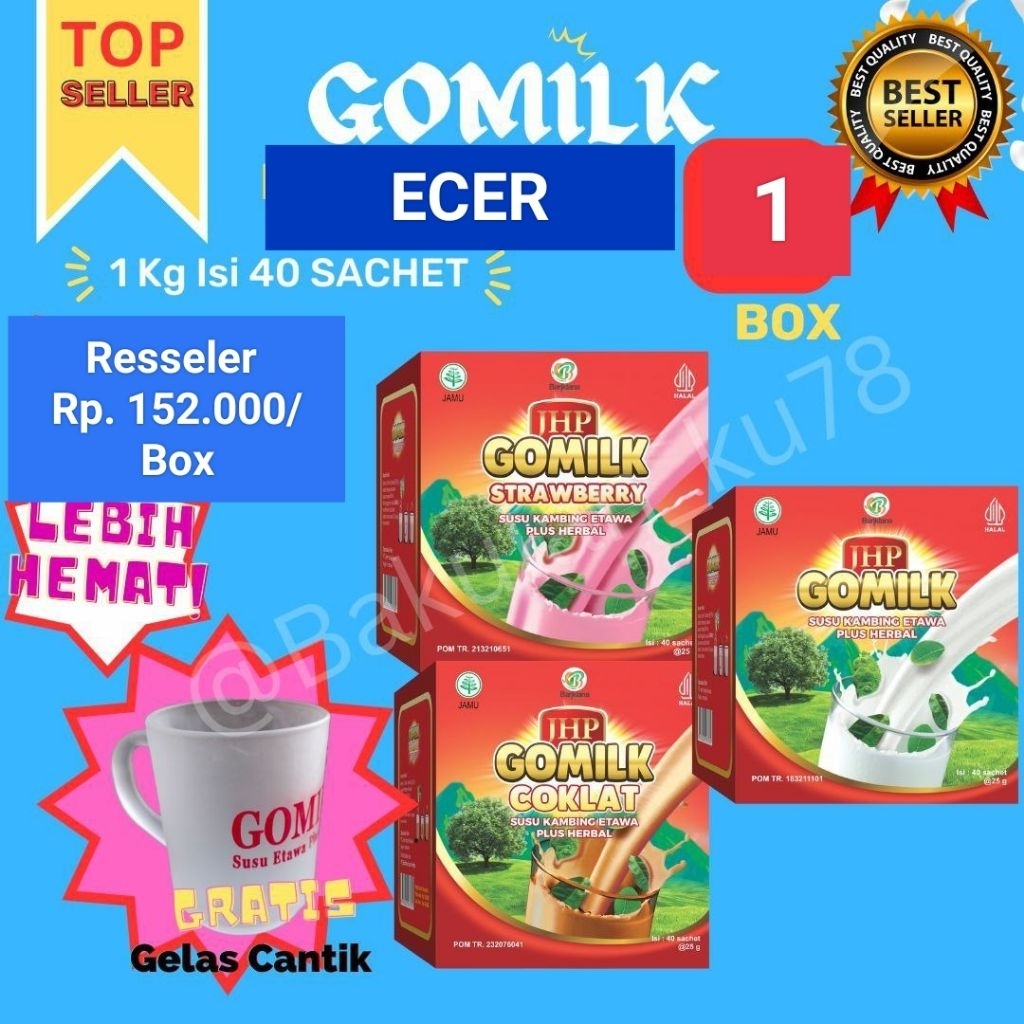 

(FREE GELAS CANTIK) GOMILK SACHET ISI 40 SUSU KAMBING ETAWA MEREDAKAN SAKIT MAAG & NYERI SENDI