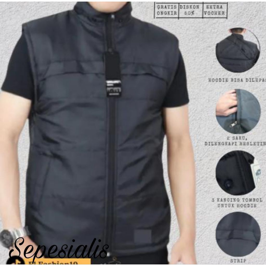 Rompi Gelembung Hitam Rompi Parasut Bahan Berkualitas