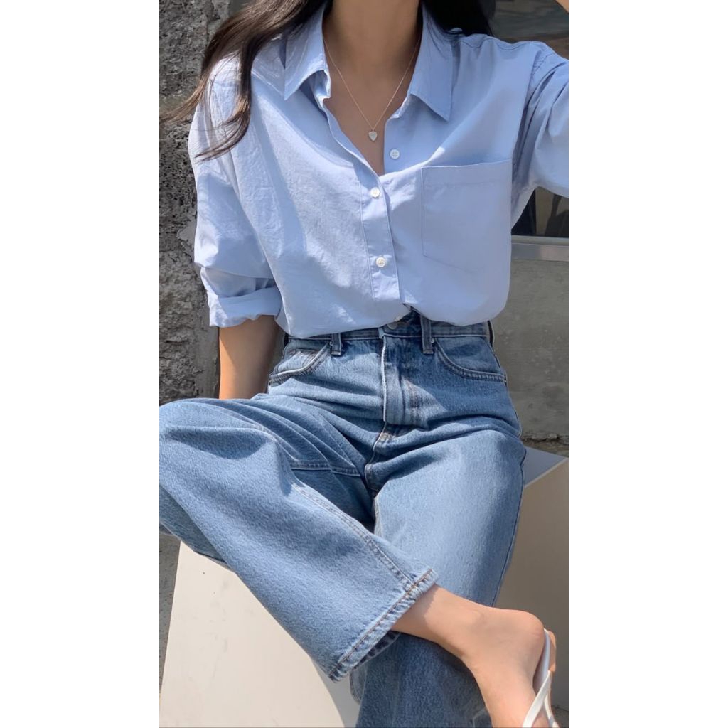 KEMEJA WANITA FORMAL BIRU POLOS