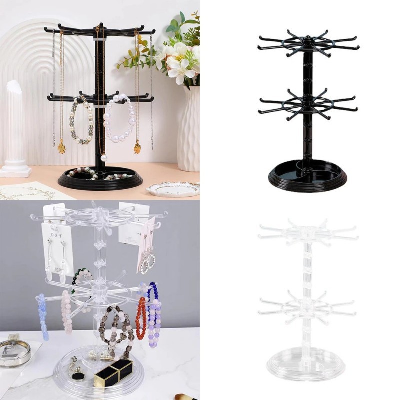 2 Susun Rak Display Putar - Rak Matahari Serbaguna - Untuk Gantungan Kunci & Gelang - Diameter 25cm 
