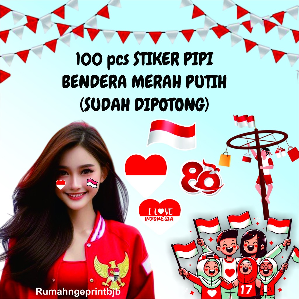

100 pcs STIKER PIPI BENDERA MERAH INDONESIA PUTIH SUDAH DIPOTONG
