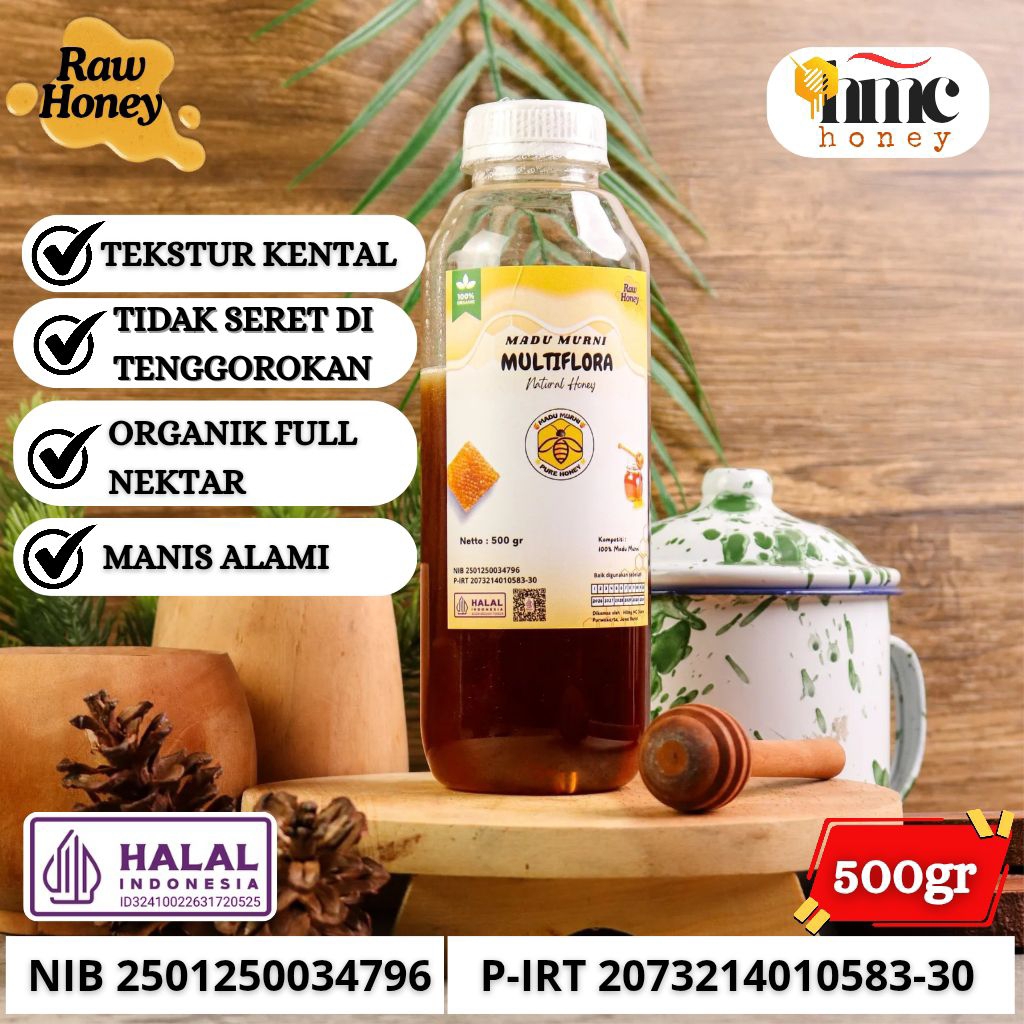 

HMC Madu Asli Multiflora Kental Super Raw Honey Meliefera Premium Full Nextar 100% Murni 500gr
