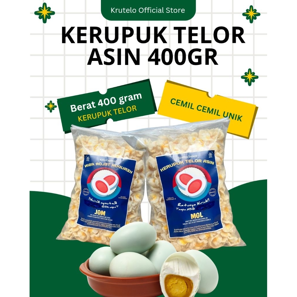 

Krutelo Kerupuk Telor Asin Matang Berat 400gr Premium original | Cemilan berprotein dan enak