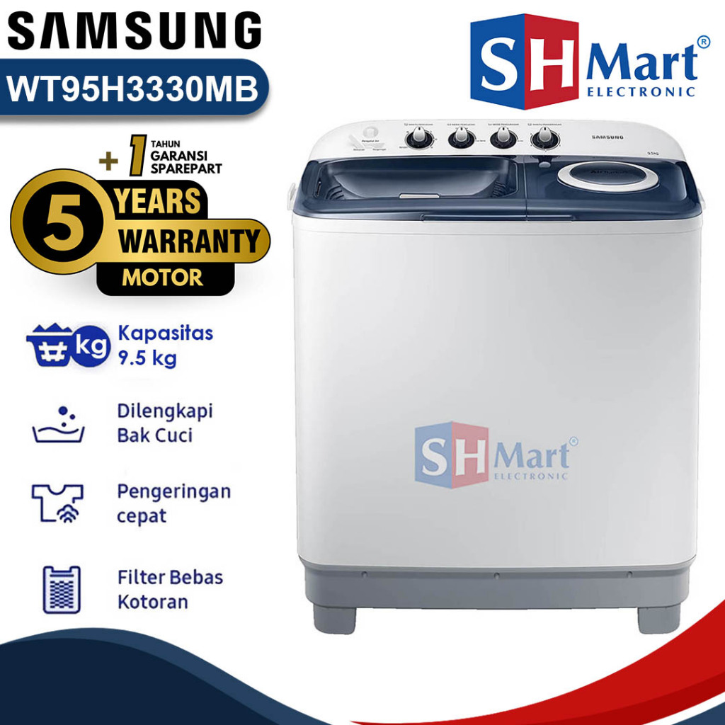 MESIN CUCI 2 TABUNG SAMSUNG 9,5 KG WT95H3330MB FREE PASANG ( MEDAN )