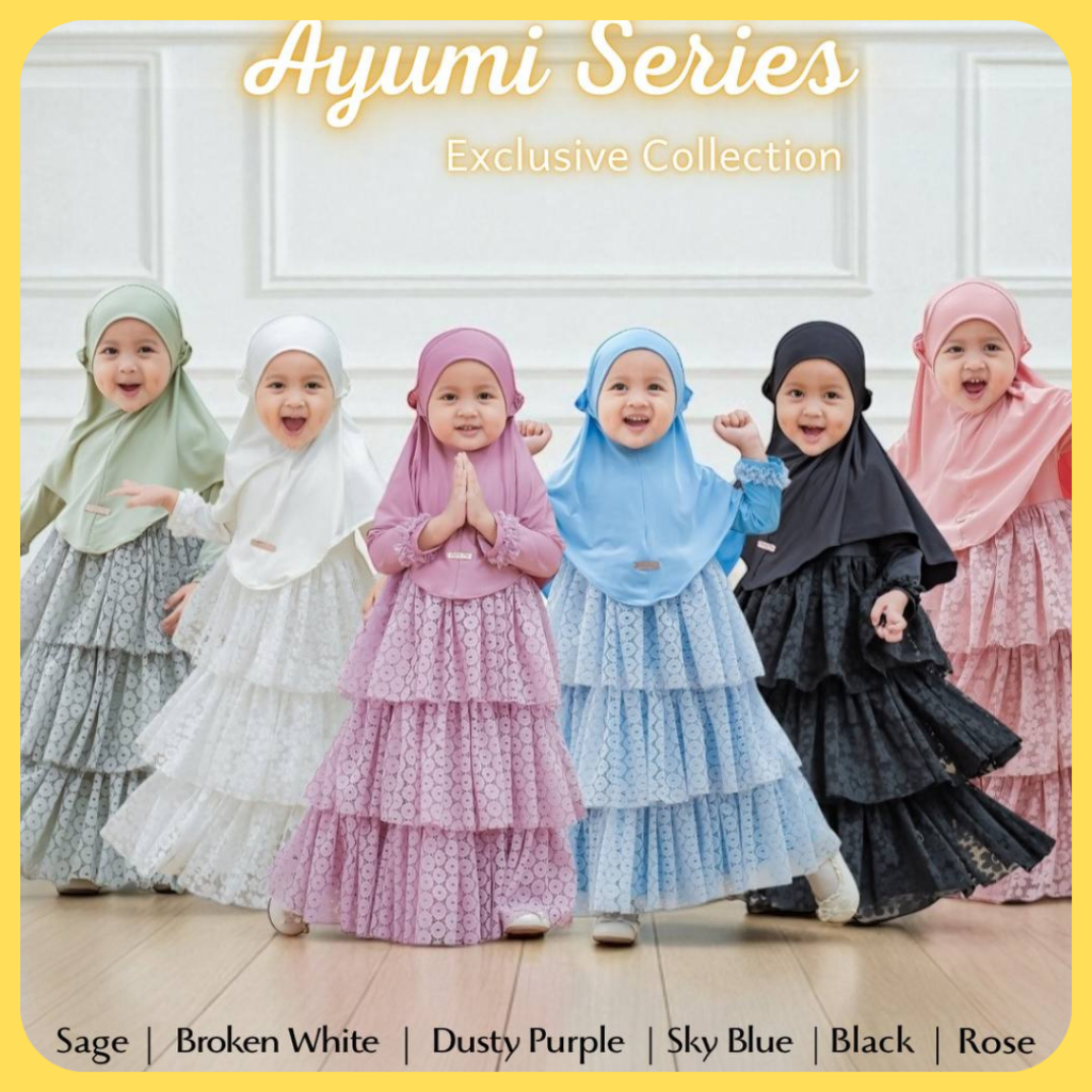 Cutie Pie Kids Ayumi Series Dress Pesta Anak Perempuan Gamis Brukat Set Hijab Lucu