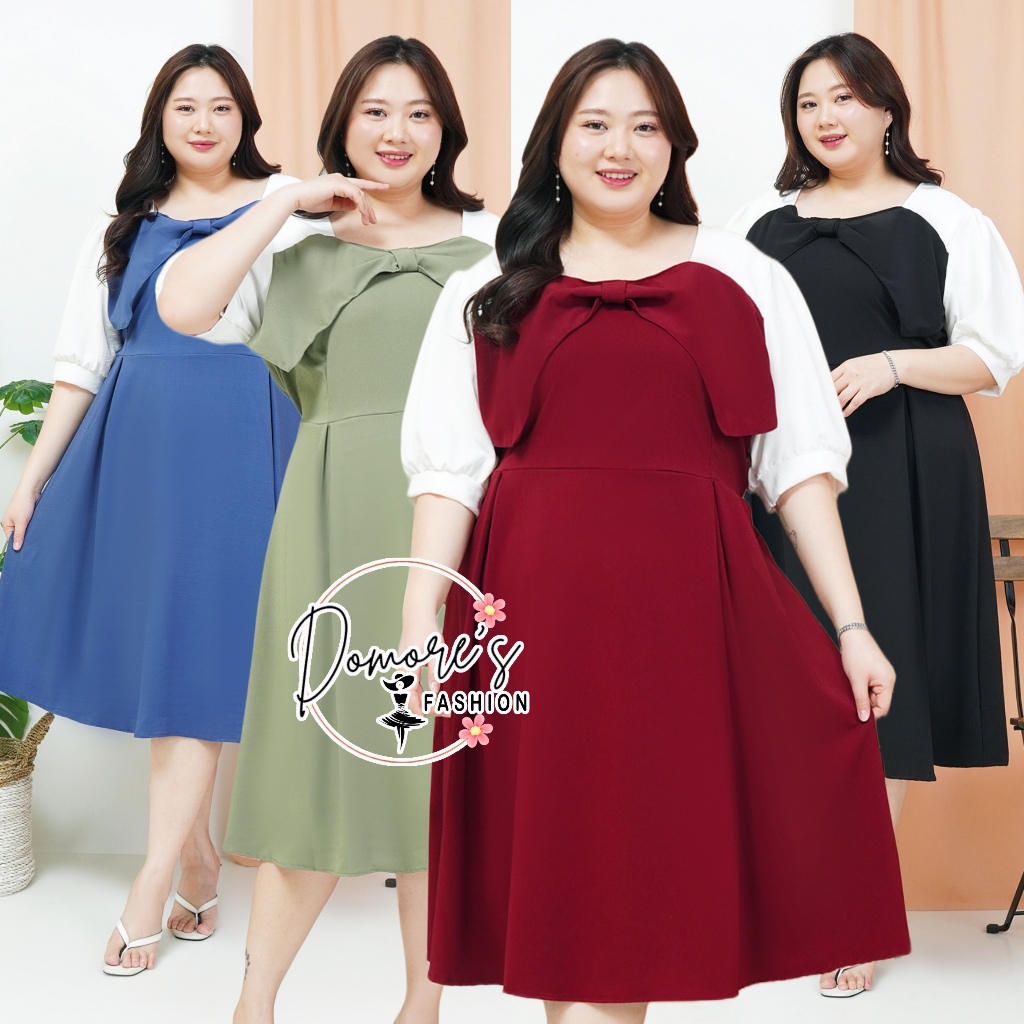 Gaun Jumbo Ukuran Ld 130 Dress Kasual Size Besar Wanita Warna Gaun Pesta Kondangan XXXL Dress Xelata